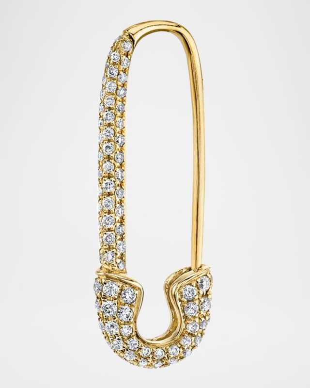 18K Yellow Gold Diamond Safety Pin Earring, Single (Right)